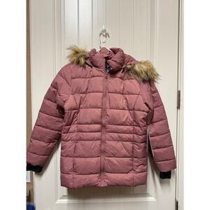 NWT Girls Puffy Pink hooded winter jacket w/ detachable Fur Girls Youth 14/16